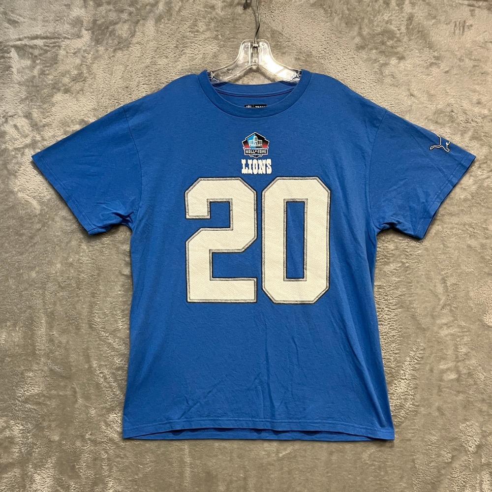 NFL Team Apparel T-Shirt Men Large Blue Barry Sanders Detroit Lions HOF 20